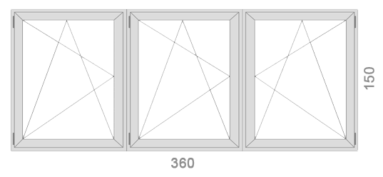 360×150 Műanyag ablak három egyszárnyú bukó–nyíló